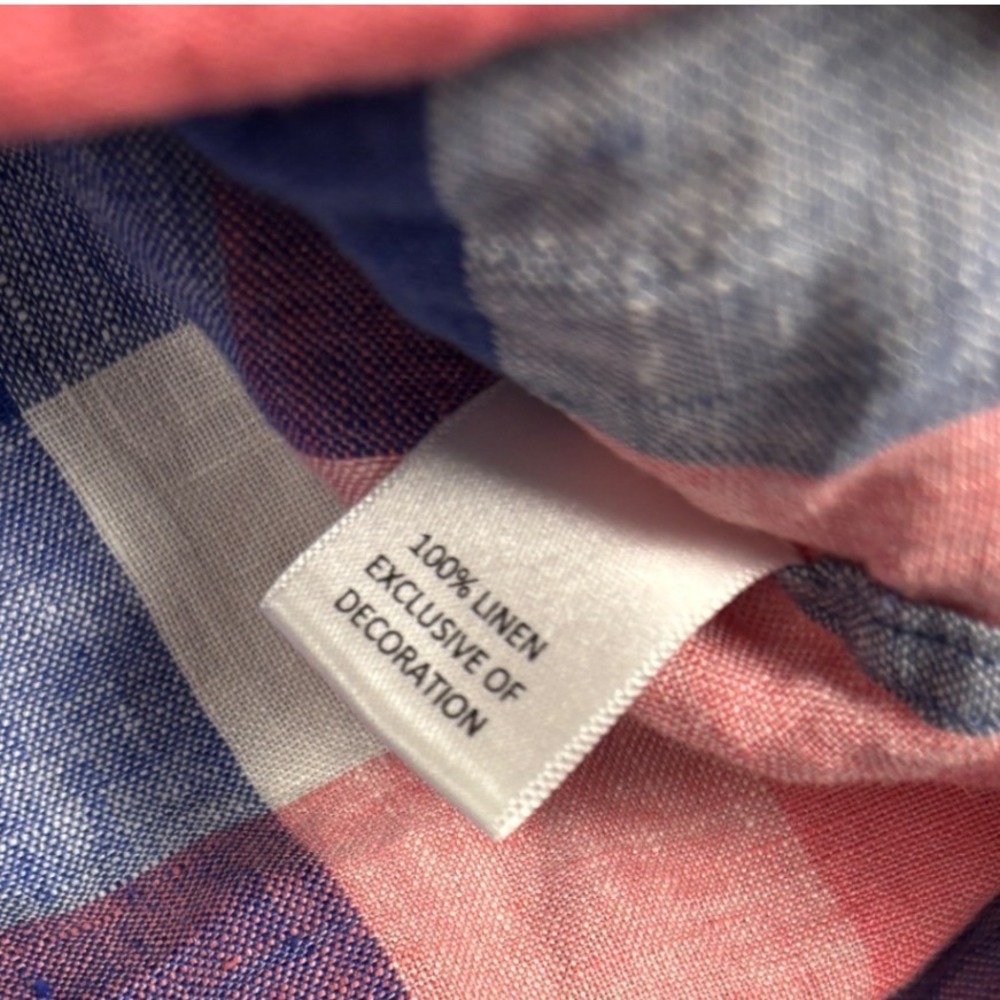 Cremieux Linen Short Sleeve Button Down Plaid Shirt XL Pink Blue White - Picture 7 of 9